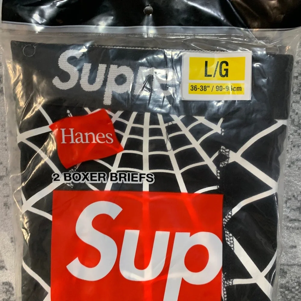 Supreme Hanes Spider-Man Boxer Briefs 2-Pack Black Web Marvel Large SS26A66